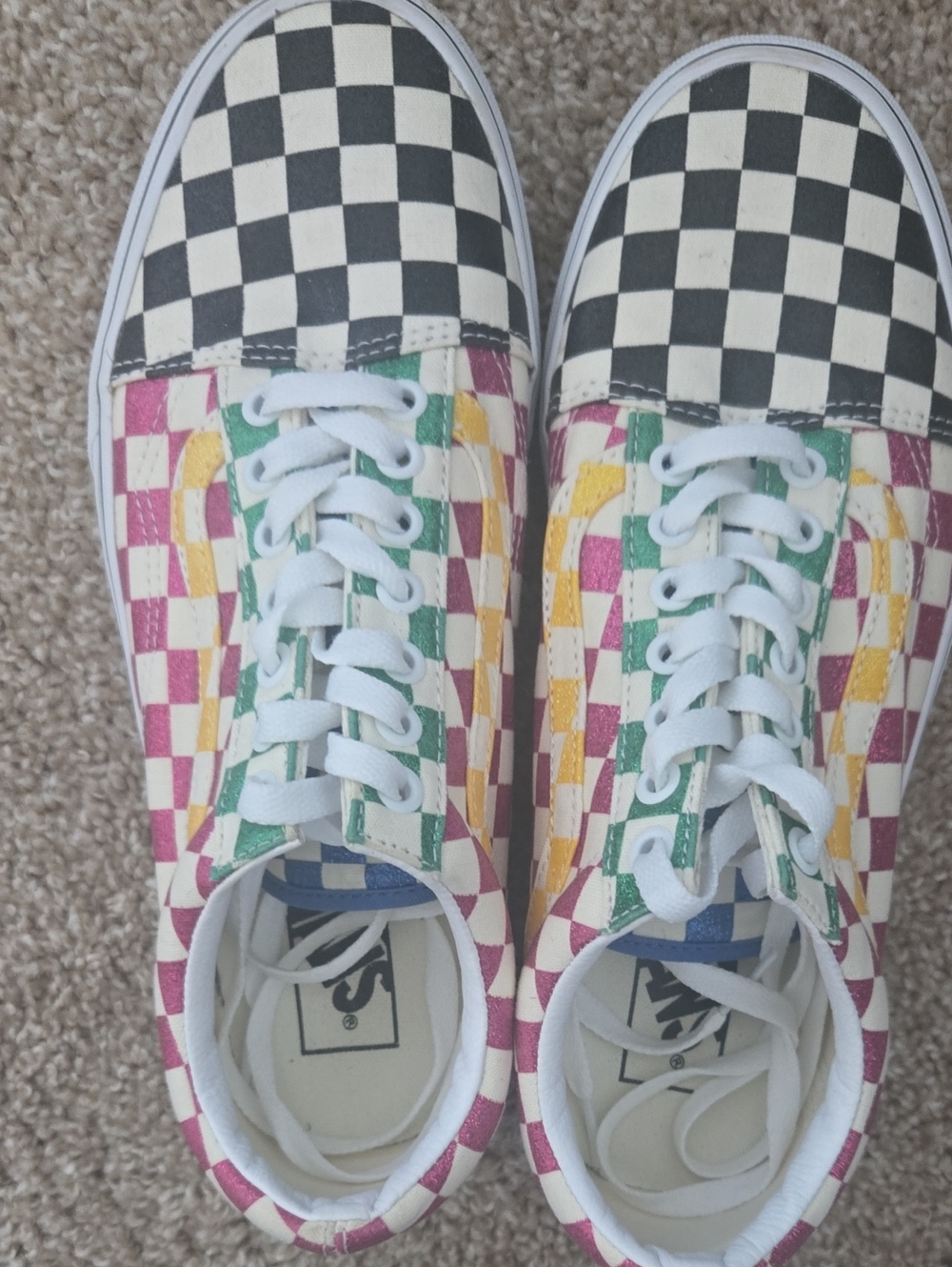 Vans Checkerboard Low Top Sneakers in Black, White, Pink, Green, Yellow